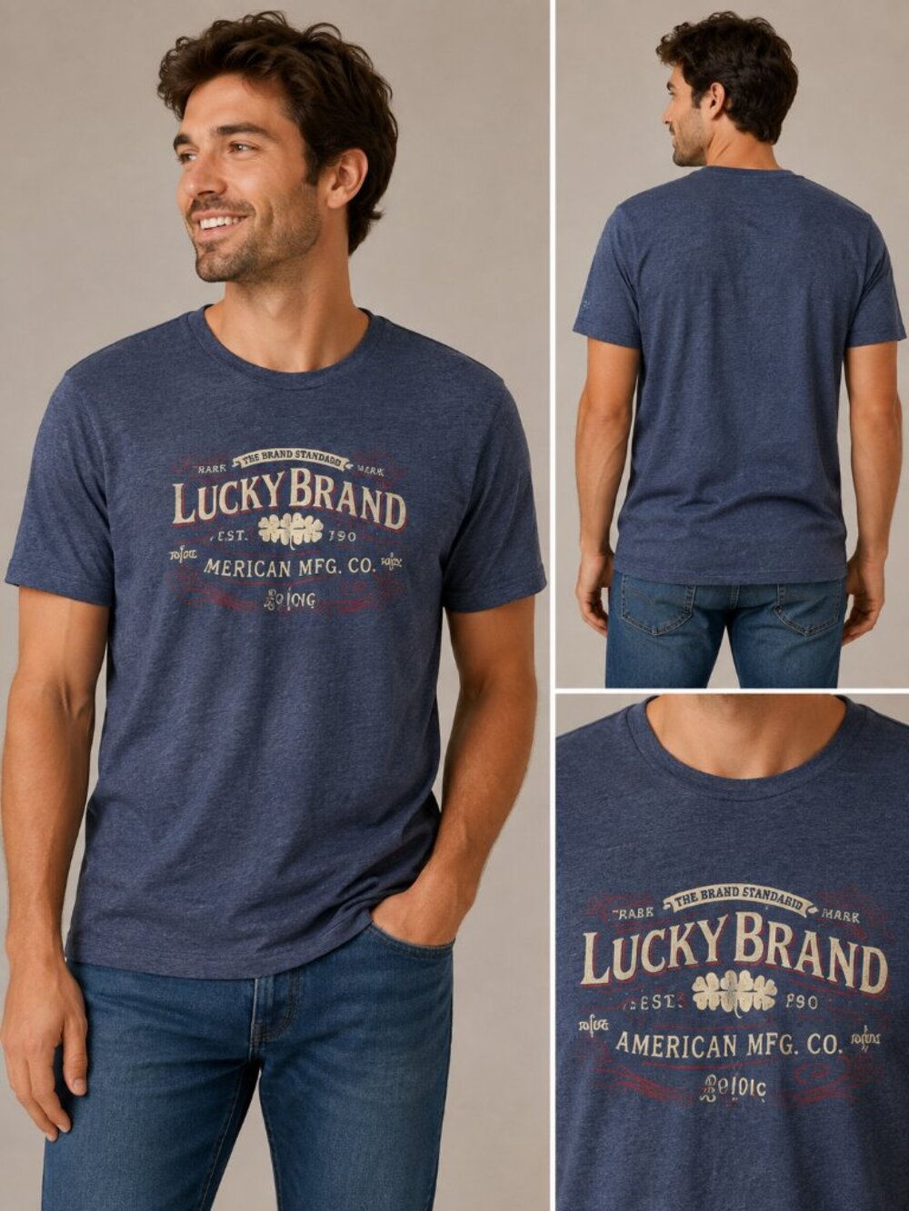 Lucky Brand Men’s Graphic T-Shirt Blue American MFG Co Short Sleeve Tee